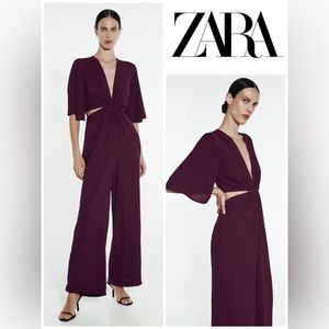 Cut Out Long Knotted Burgundy Jumpsuit